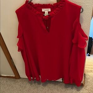 Calvin Klein Red Ruffled Sleeveless Blouse